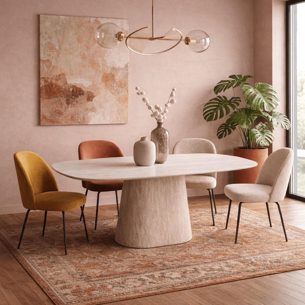 Eettafels - Sintered Stone Marmerlook Travertin Eettafel Lea 180x90 cm - Deens Ovaal - Dimehouse