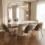 Eettafels - Sintered Stone Marmerlook Travertin Eettafel Lea 180x90 cm - Deens Ovaal - Dimehouse