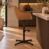 Barkrukken-Venom Barkruk Cognac Eco-leer - Verstelbare Draaibare Barstoel met Armleuning-Dimehouse