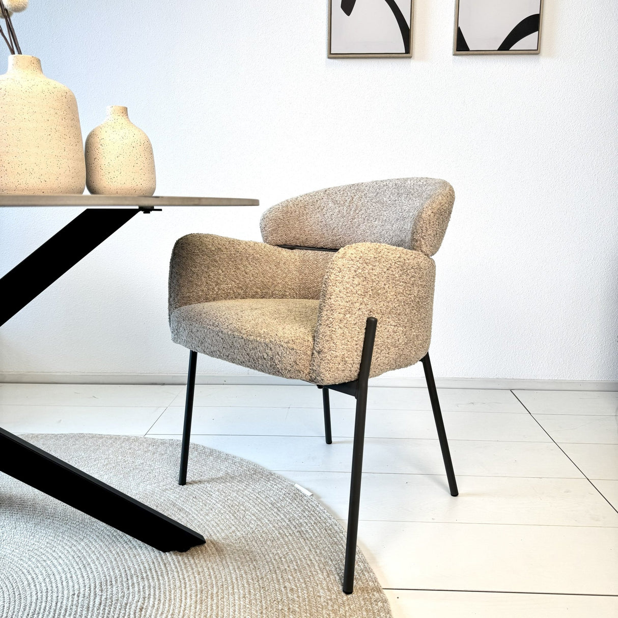 Sedia da sala da pranzo Bouclé Beige - Japandi - forme rotonde - Lola