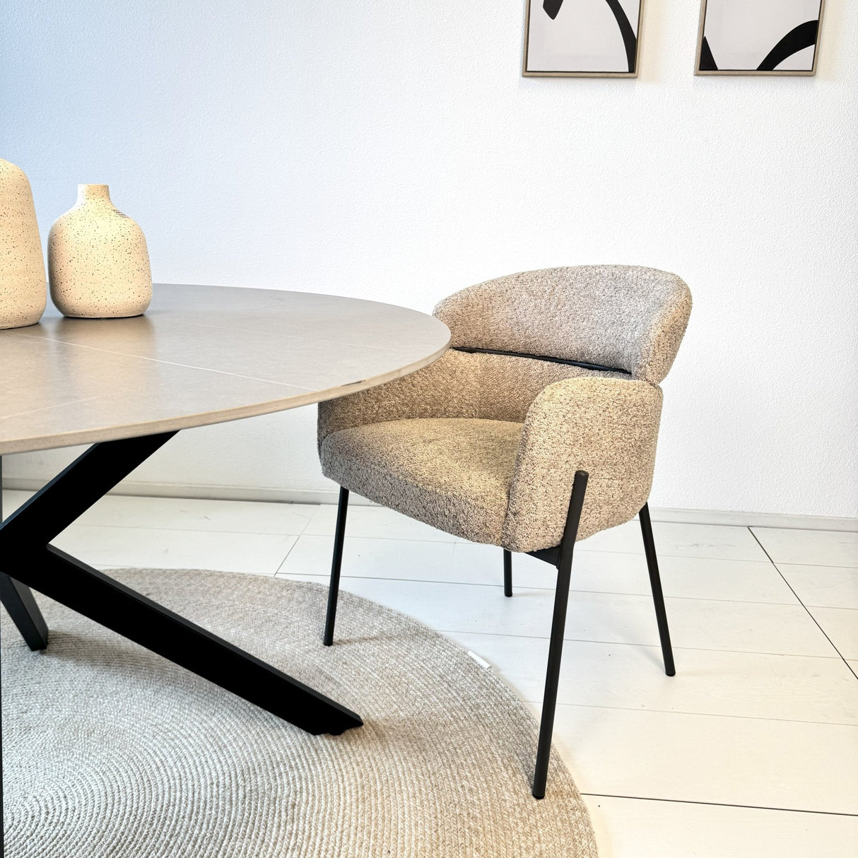 Sedia da sala da pranzo Bouclé Beige - Japandi - forme rotonde - Lola