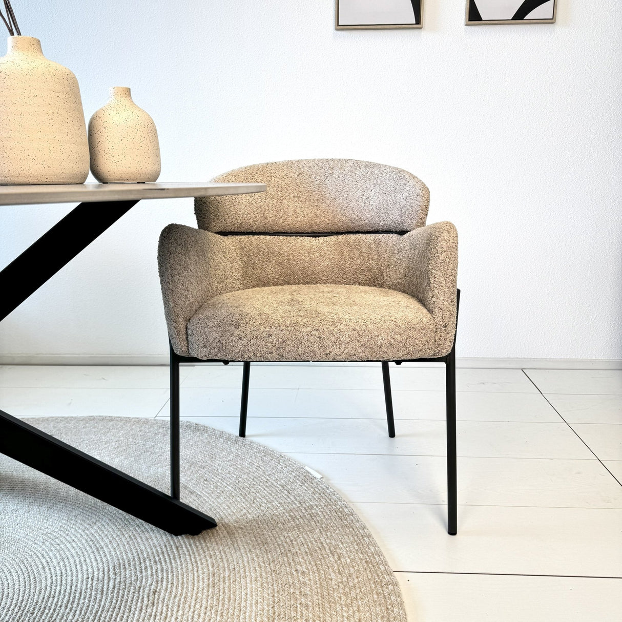 Sedia da sala da pranzo Bouclé Beige - Japandi - forme rotonde - Lola