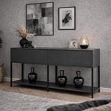 Dressoirs - Modern Dressoir Antraciet Lord 150x30x80 - Zwart Frame - Twee Vakken - Dimehouse
