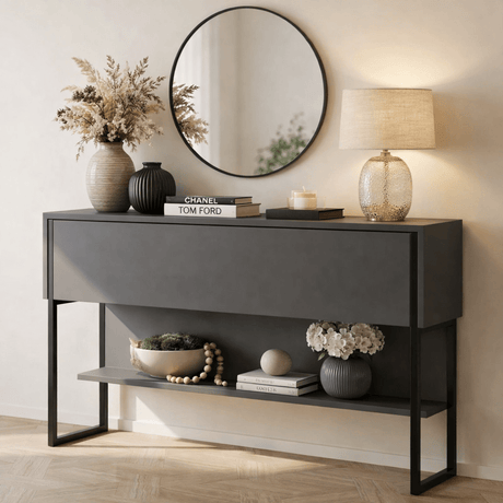 Dressoirs - Modern Dressoir Antraciet Luxe 120x80x30 - Zwart Frame - Eén Vak - Dimehouse