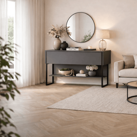 Dressoirs - Modern Dressoir Antraciet Luxe 120x80x30 - Zwart Frame - Eén Vak - Dimehouse