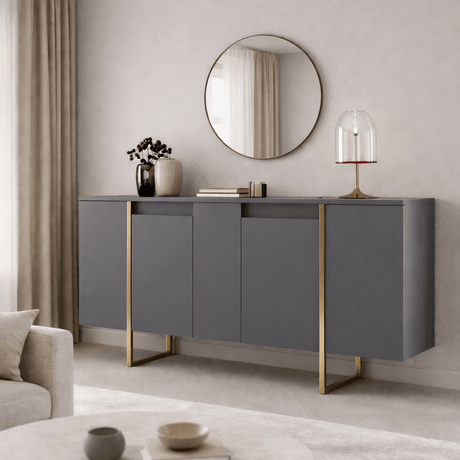 Dressoirs - Modern Dressoir Antraciet Luxe 160x80x35 - Gouden Frame - Dimehouse