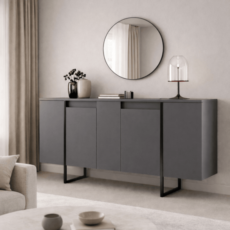 Dressoirs - Modern Dressoir Antraciet Luxe 160x80x35 - Zwart Frame - Dimehouse
