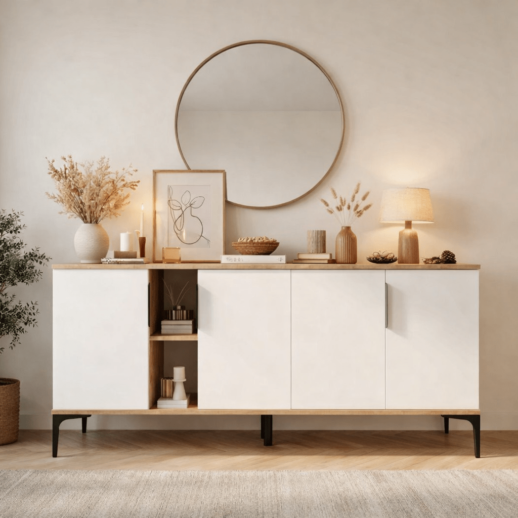 Dressoirs - Modern Dressoir Tarz 150 cm Wit - Eikenlook Melamine - Dimehouse