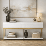 Dressoirs - Modern Dressoir Wit Lord 150x30x80 - Gouden Frame - Twee Vakken - Dimehouse