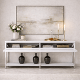 Dressoirs - Modern Dressoir Wit Lord 150x30x80 - Zilver Frame - Twee Vakken - Dimehouse