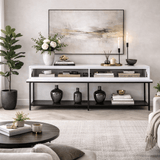Dressoirs - Modern Dressoir Wit Lord 150x30x80 - Zwart Frame - Twee Vakken - Dimehouse