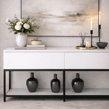 Dressoirs - Modern Dressoir Wit Lord 150x30x80 - Zwart Frame - Twee Vakken - Dimehouse