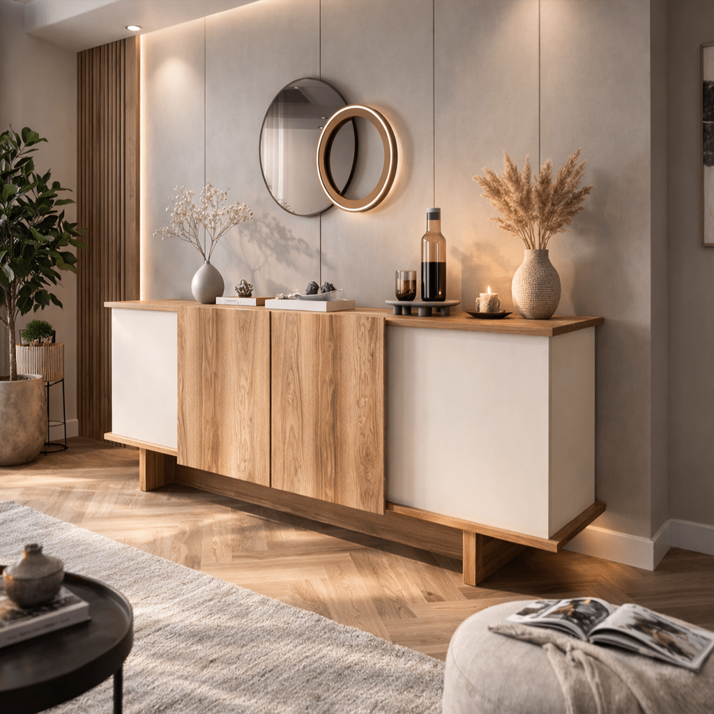 Dressoirs - Modern Dressoir Zand - Walnootlook Melamine Diana 180 cm - Dimehouse