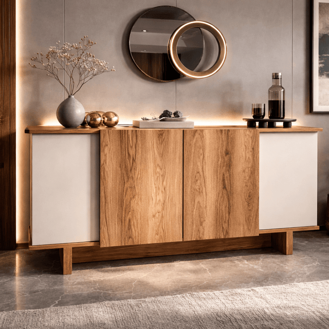 Dressoirs - Modern Dressoir Zand - Walnootlook Melamine Diana 180 cm - Dimehouse