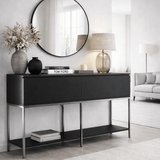 Dressoirs - Modern Dressoir Zwart Lord 150x30x80 - Zilver Frame - Twee Vakken - Dimehouse
