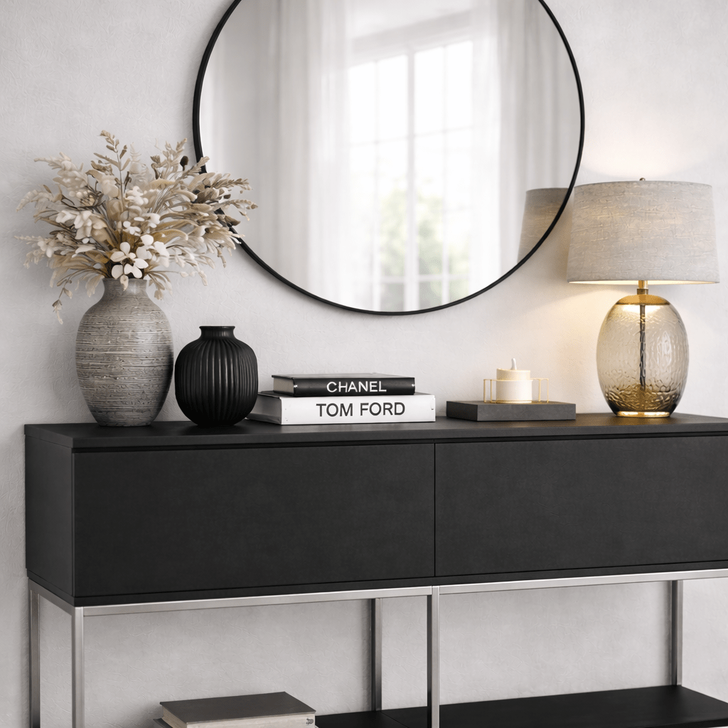 Dressoirs - Modern Dressoir Zwart Lord 150x30x80 - Zilver Frame - Twee Vakken - Dimehouse