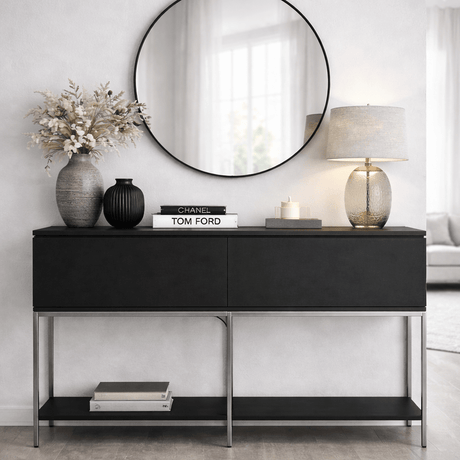 Dressoirs - Modern Dressoir Zwart Lord 150x30x80 - Zilver Frame - Twee Vakken - Dimehouse