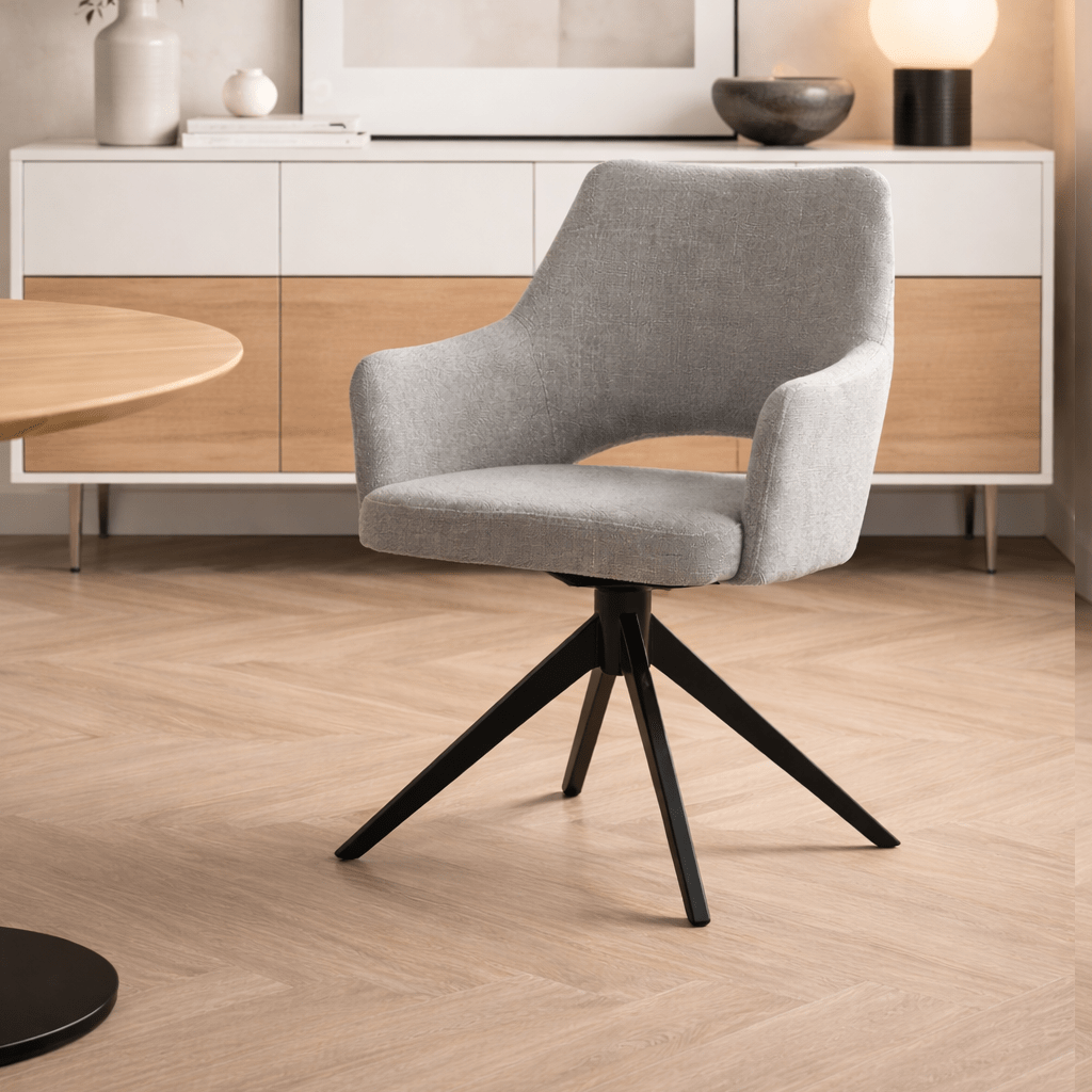 Eetkamerstoelen - Moderne Draaibare Eetkamerstoel Grijs Stof Sid - Met Armleuningen - Dimehouse