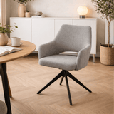 Eetkamerstoelen - Moderne Draaibare Eetkamerstoel Grijs Stof Sid - Met Armleuningen - Dimehouse
