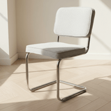 Sedia da pranzo moderna in tessuto Bouclé grigio Sway - Struttura cromata - Senza braccioli
