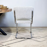 Eetkamerstoelen - Moderne Eetkamerstoel Grijs Bouclé Stof Sway - Chrome Frame - Zonder Armleuningen - Dimehouse