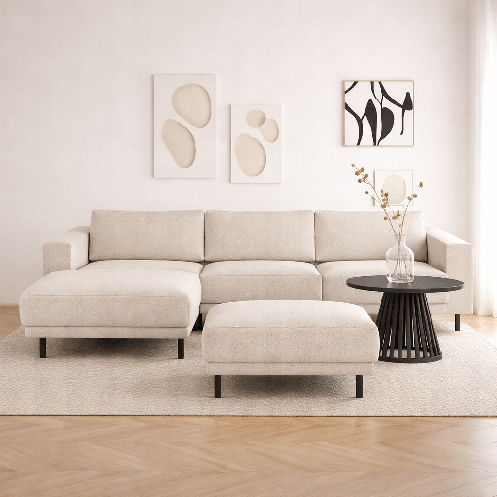 Poggiapiedi tessuto beige - 73 × 57 × 47 cm - Aniko