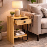 Nachtkastjes - Nachtkastje Sirius Left Eik Melamine 32x61x30 cm - Dimehouse