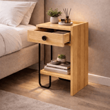 Nachtkastjes - Nachtkastje Eik Melamine - Met lade - Rechts - 32x61x30 cm - Sirius - Dimehouse