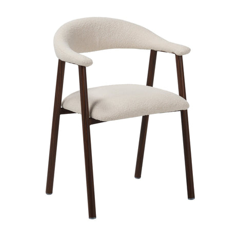 Sedia da sala da pranzo Japandi Beige Bouclé Suki - Struttura in noce - Con braccioli