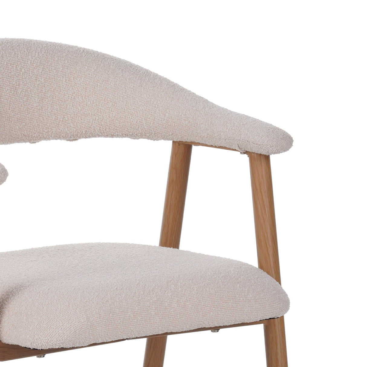Sedia da sala da pranzo Japandi Beige Bouclé Suki - Struttura effetto rovere - Con braccioli