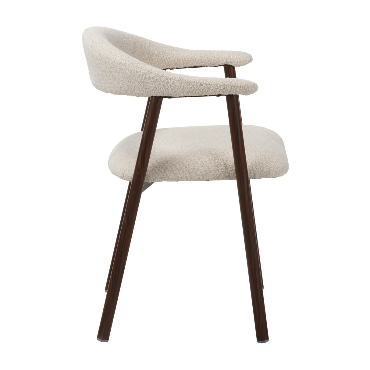 Eetkamerstoelen - Japandi Eetkamerstoel Beige Bouclé Suki - Walnoot Frame - Met Armleuning - Dimehouse