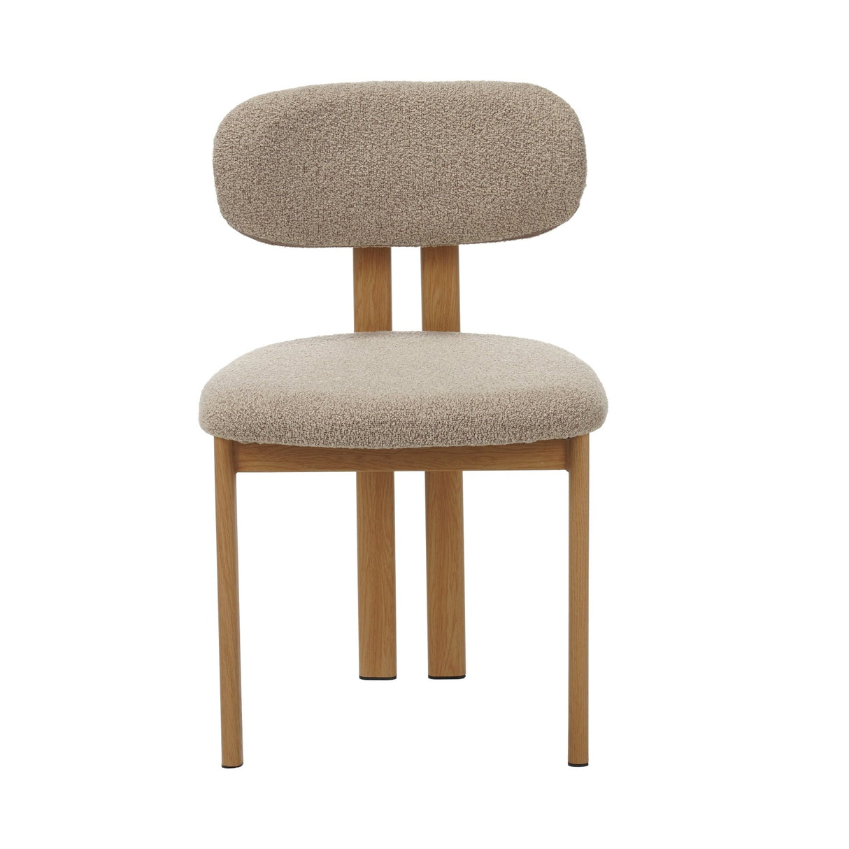 Eetkamerstoelen - Japandi Eetkamerstoel Miyo Bouclé Zandkleur - Eikenlook Frame - Dimehouse