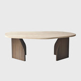 Salontafels - Organische Salontafel Japandi Walnoot met Travertin Melamine - 105x65 cm - Rack - Dimehouse