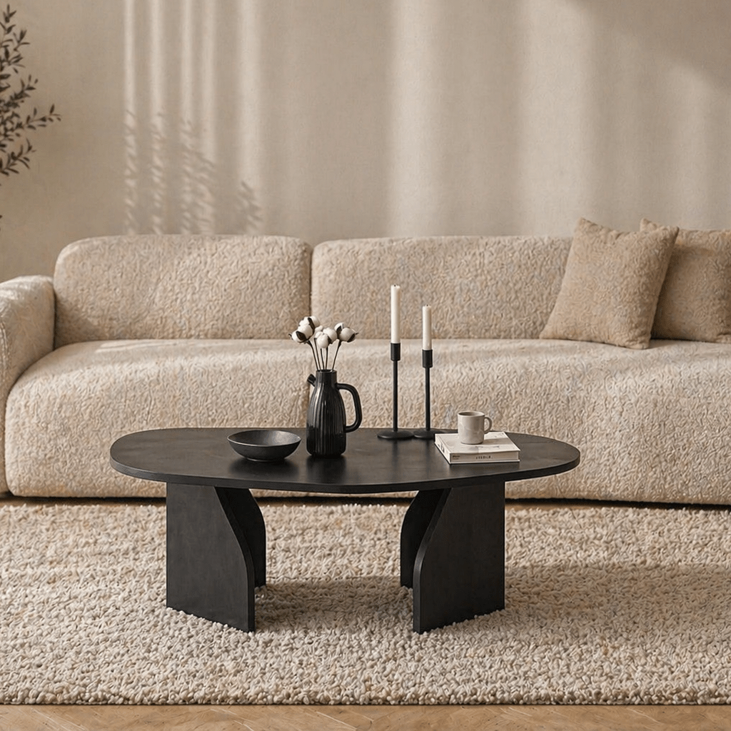 Tavolino Rock ovale nero 100 x 60 cm Legno composito rivestito in melammina