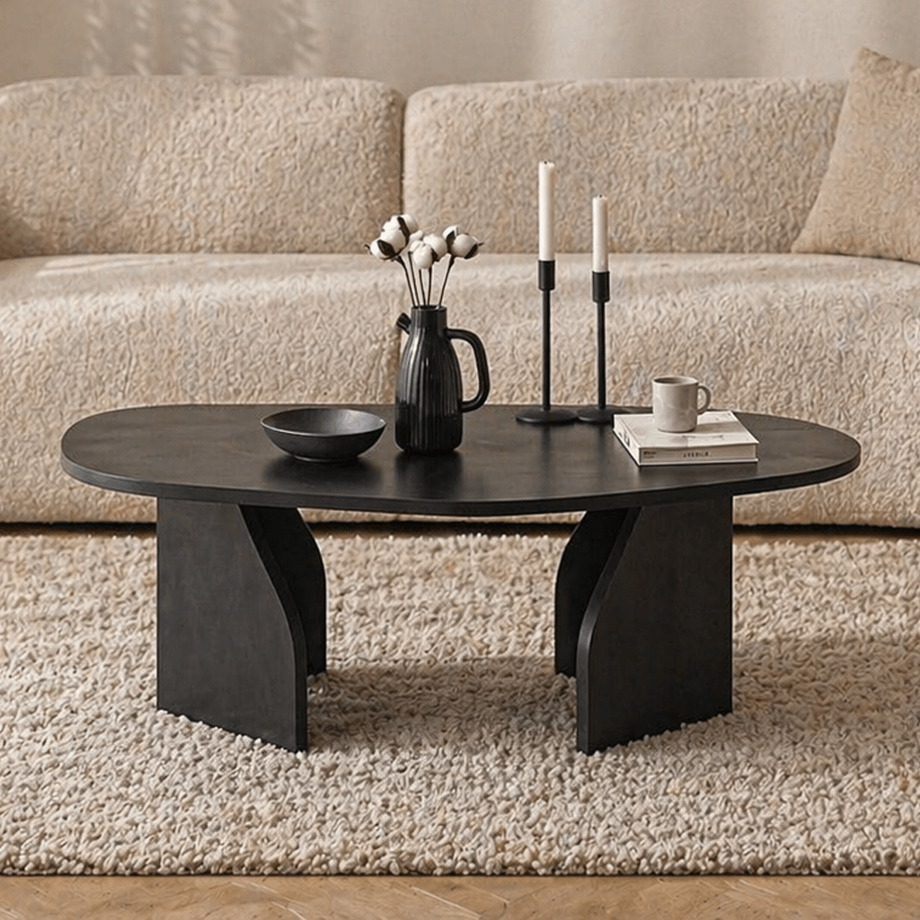 Tavolino Rock ovale nero 100 x 60 cm Legno composito rivestito in melammina