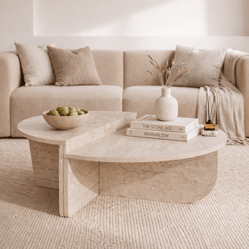 Tavolino rotondo melaminico travertino Orin 85 cm