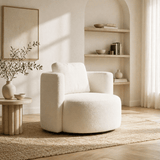 Poltrona rotonda crema bouclé Fern