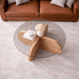 Tavolino rotondo Aris melaminico effetto rovere e vetro trasparente 75 cm