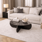 Tavolino rotondo Aris melaminico nero e vetro trasparente 75 cm