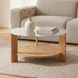 Salontafels - Ronde salontafel eiken melamine transparant glas Ø75 cm - Cairo - Dimehouse