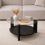 Salontafels - Ronde salontafel zwart melamine transparant glas Ø75 cm - Cairo - Dimehouse