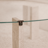 Ronde salontafel travertin melamine transparant glas Ø75 cm - Cairo