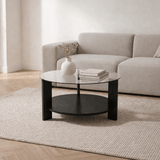 Salontafels - Ronde salontafel zwart melamine transparant glas Ø75 cm - Cairo - Dimehouse