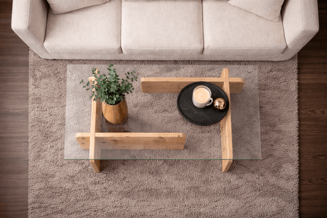 Tavolino Pino Atlantico Melaminico Vetro Opale 105x65x30 cm