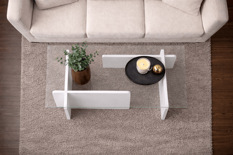 Tavolino Bianco Melaminico Vetro Opale 105x65x30 cm