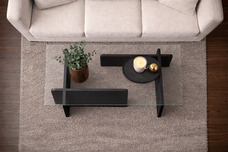 Tavolino Nero Legno Melaminico Vetro Opale 105x65x30 cm