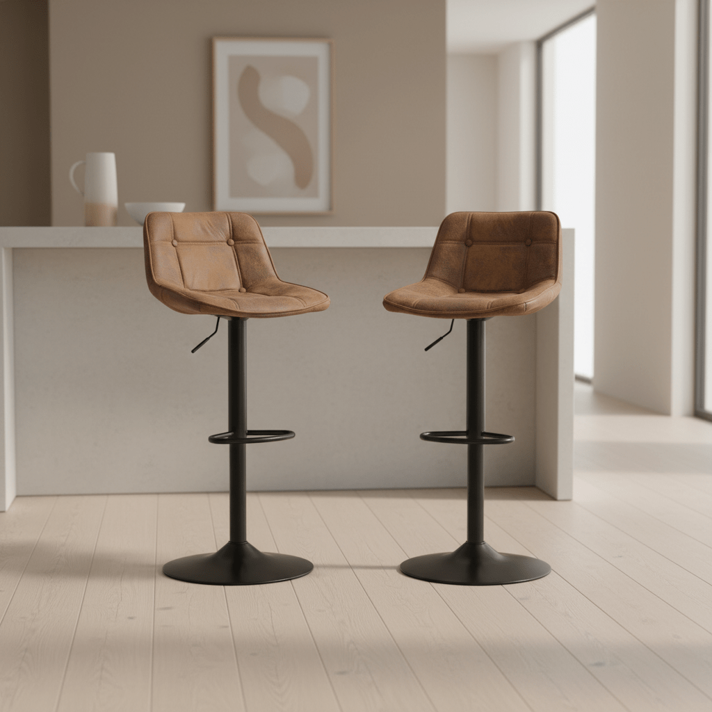 Set di 2 sgabelli da bar girevoli industriali in tessuto microfibra marrone Keston - regolabili