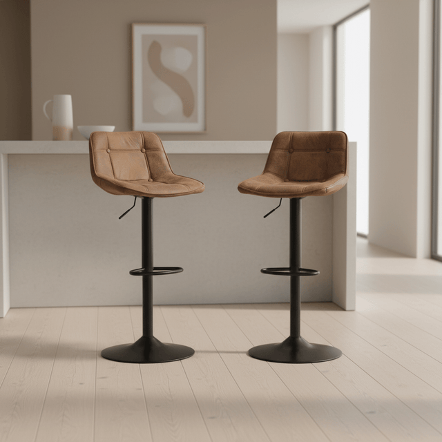 Set di 2 sgabelli da bar girevoli industriali in tessuto microfibra marrone Keston - regolabili