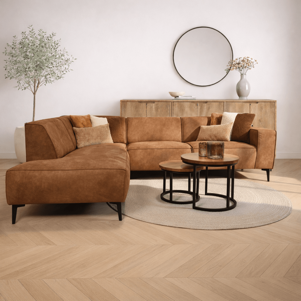 Divano angolare industriale in ecopelle cognac Brisbane - sinistra