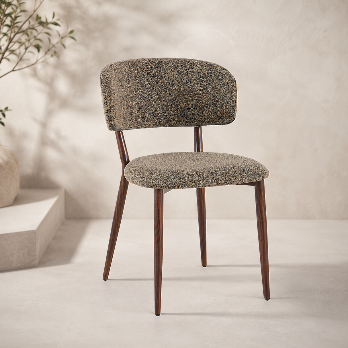 Sedia da sala da pranzo Japandi Yura Beige - Struttura in effetto noce